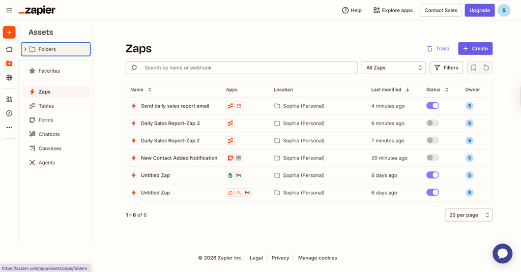Zapier Zaps page