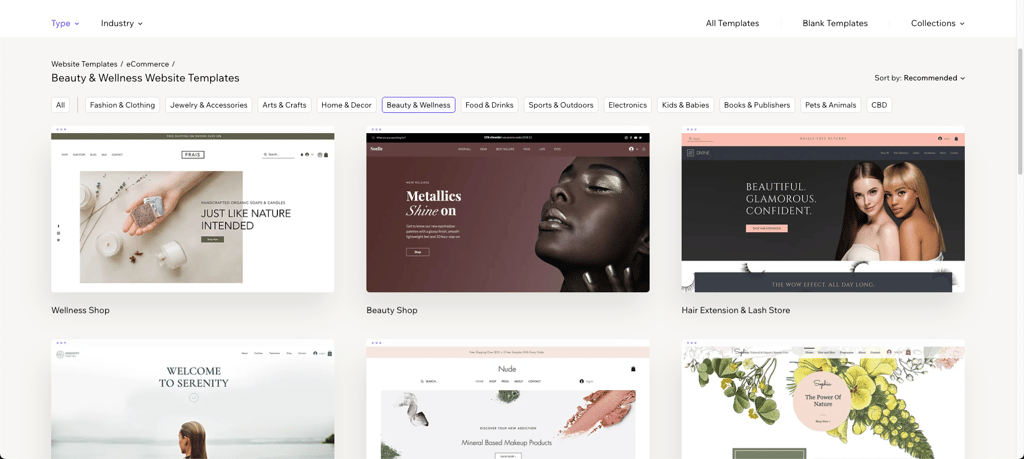 A selection of beauty and wellness eCommerce templates