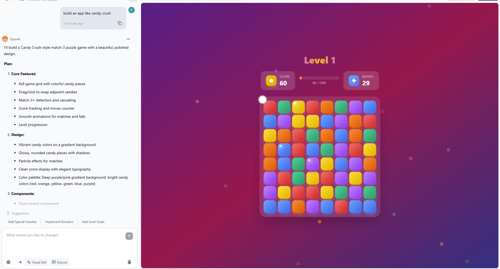 Candy Crush style game with Base44