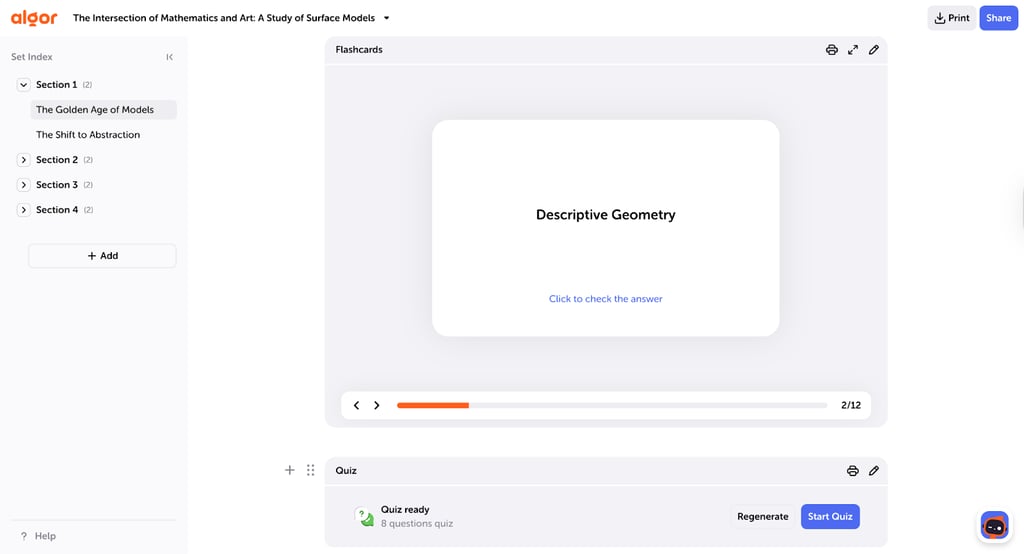 Creating flashcards with Algor Education