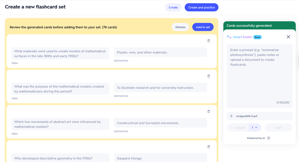 Creating flashcards with Quizlet AI