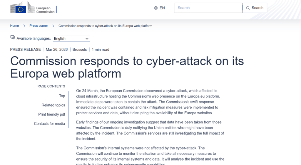 European Commission breach disclosure