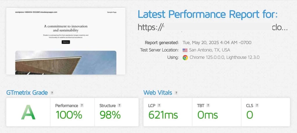 GTmetrix test from San Antonio