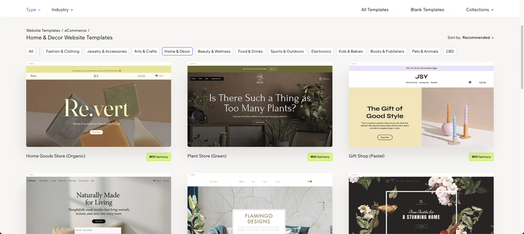 Home and lifestyle website templates from Wix