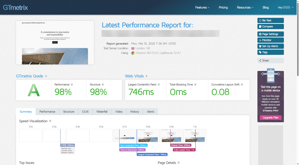 Hostinger speed test results March 2026