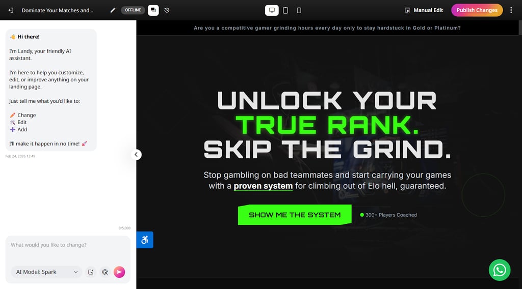 Landy AIs prompt based landing page builder