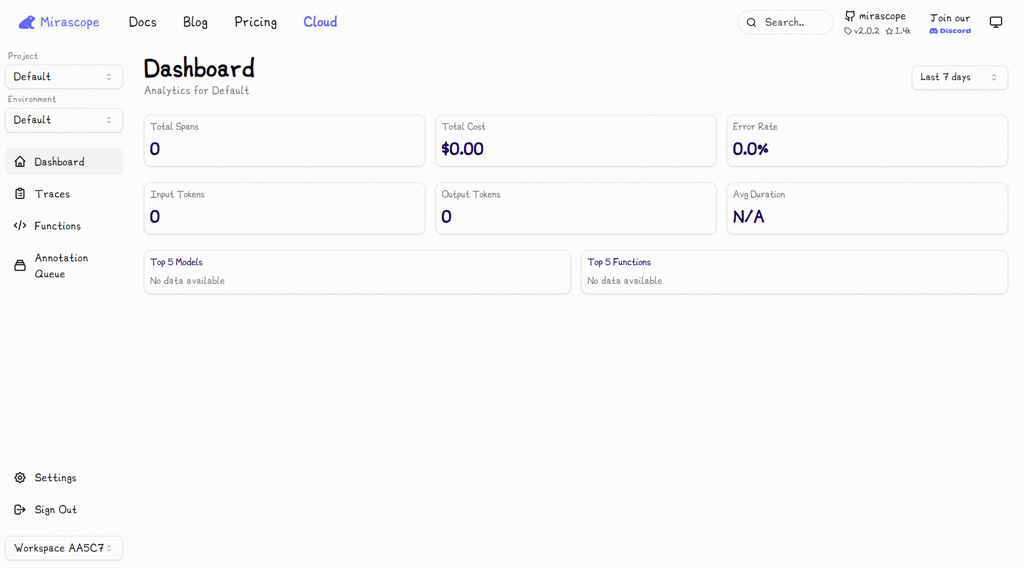 Mirascope dashboard