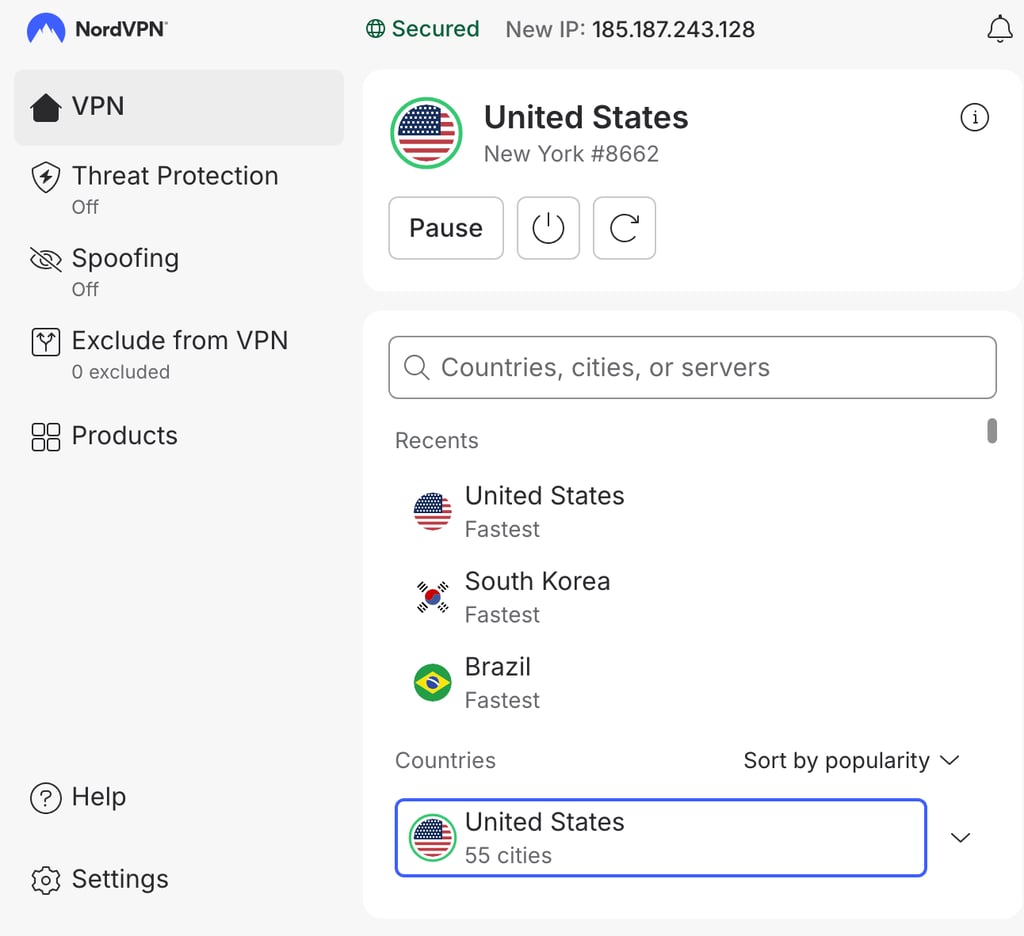 Nordvpn connected to u.s server