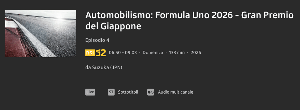 Gran Premio del Giappone, Play RSI