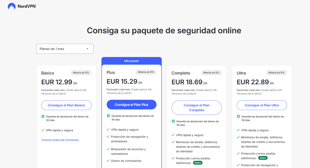 NordVPN prices for 1 month