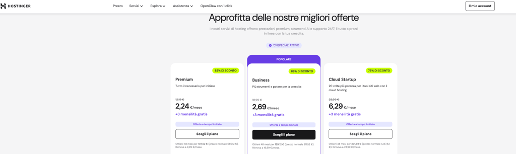 Seleziona il piano hosting che preferisci