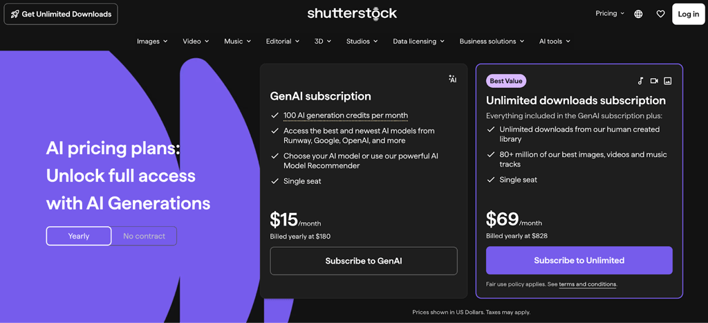 Shutterstock choose the AI plan