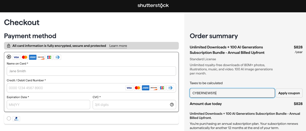 Shutterstock enter the code CYBERNEWS15