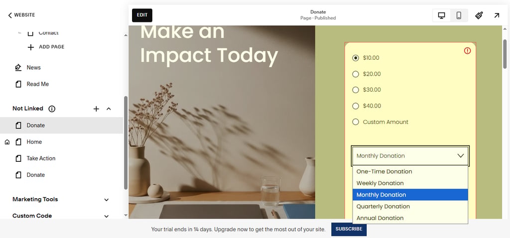 Squarespace recurring donations