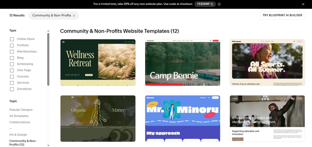 Squarespace non-profit templates