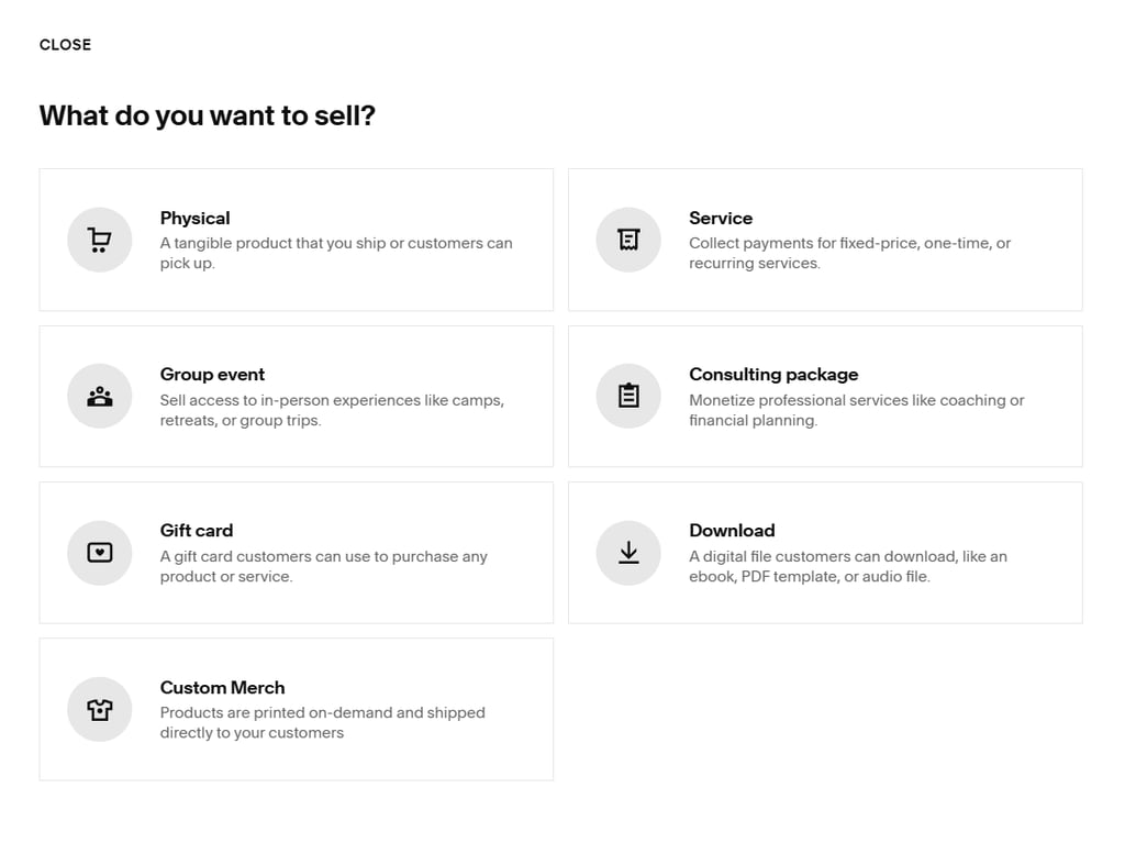 Squarespace what do you want to sell