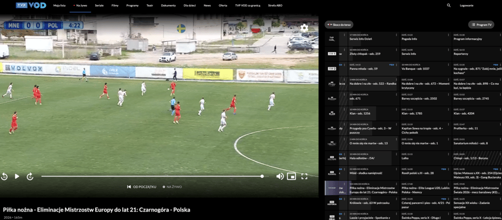TVP Sport menu VOD TVP