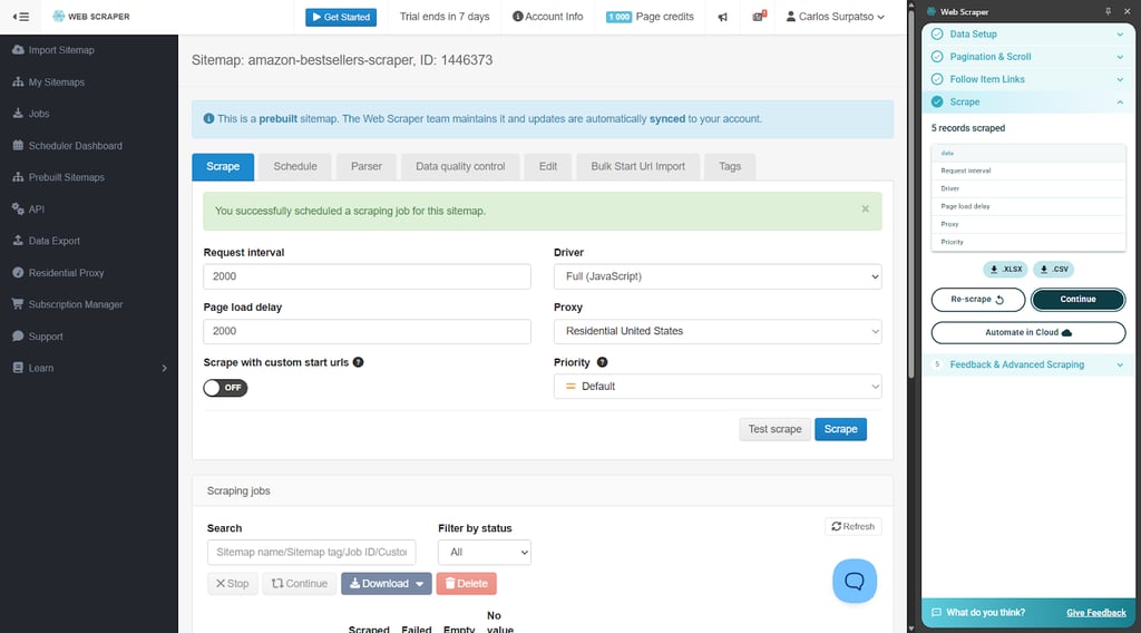 Web Scraper interface