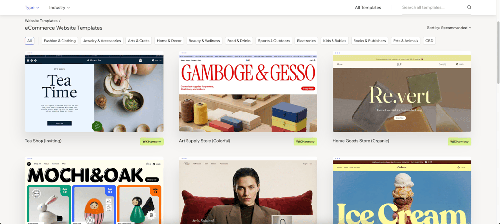 Wix eCommerce website templates