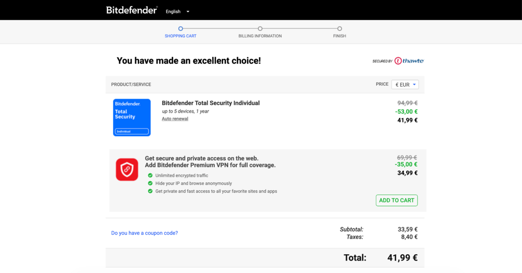 bitdefender checkout page