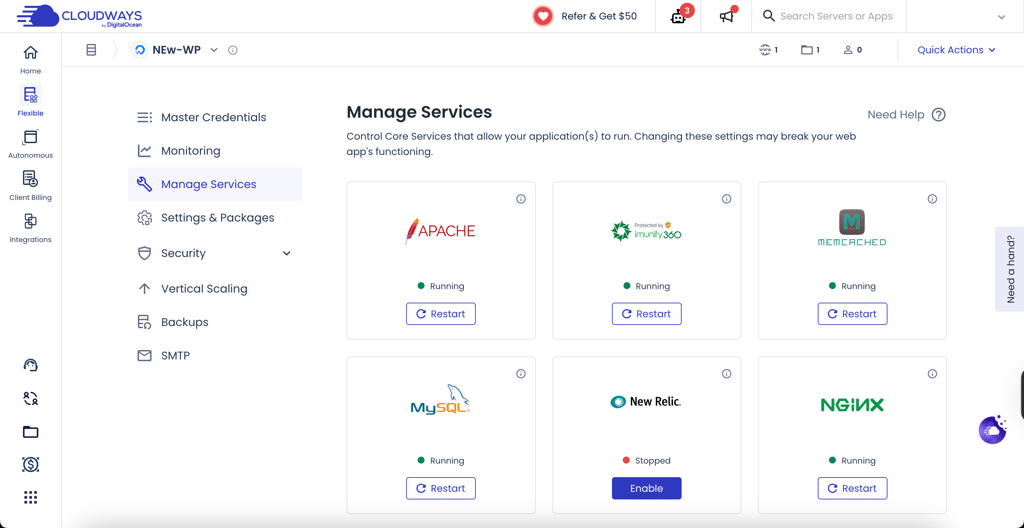 Cloudways VPS dashboard