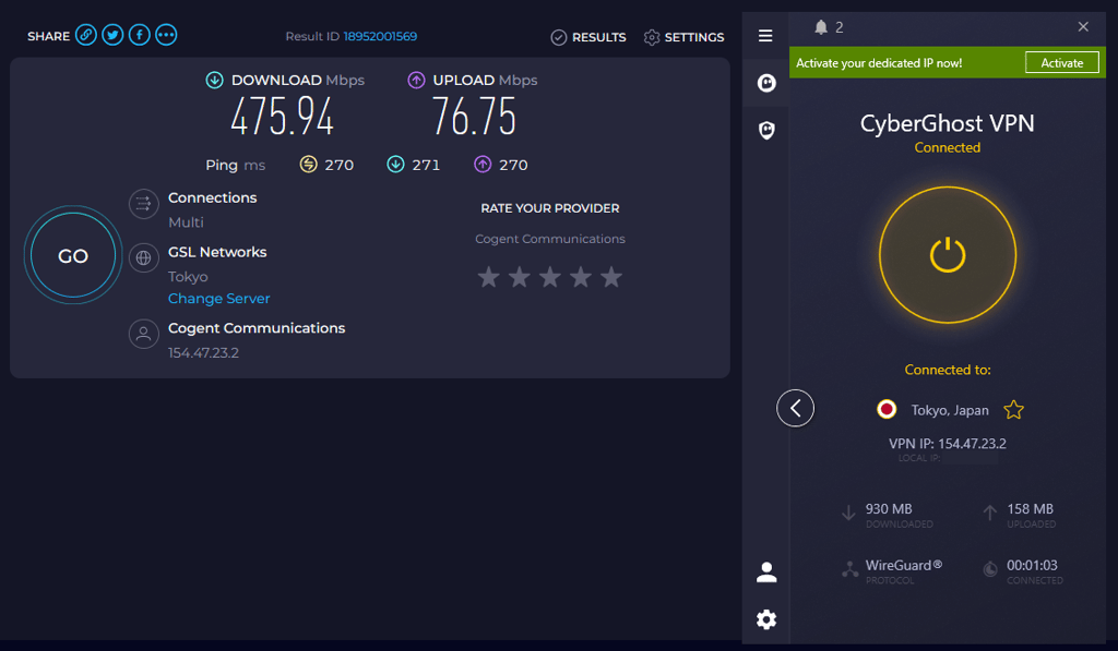 cyberghost speed test japan March 2026