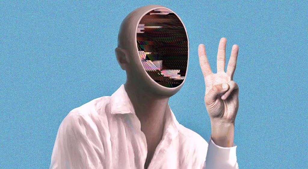 A robot with a raised human-like hand showing three fingers