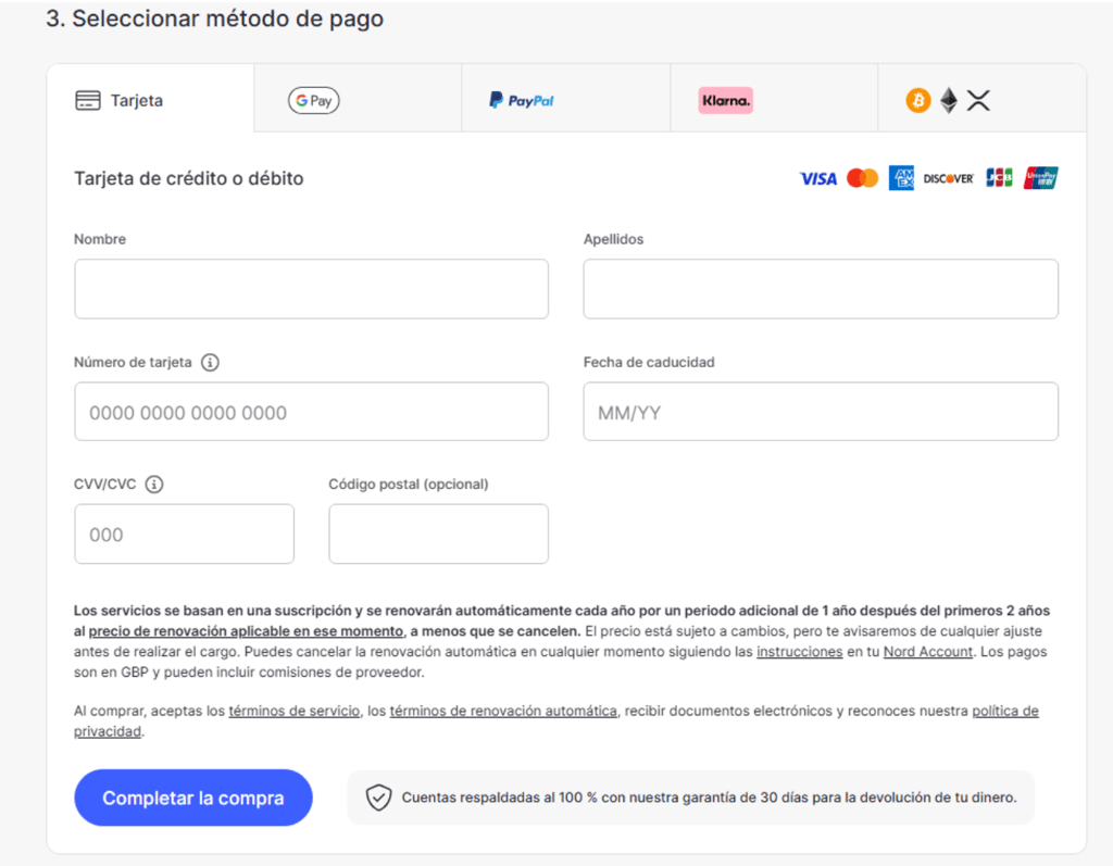 es nordvpn information for payment