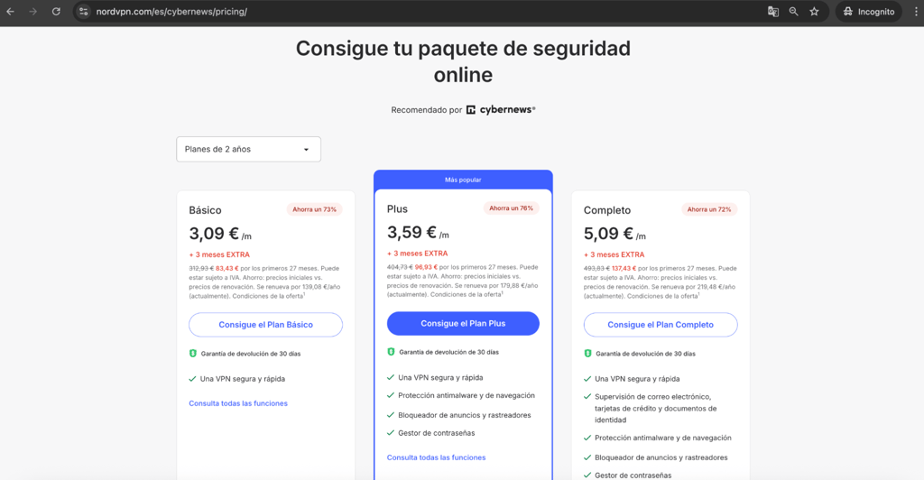 es nordvpn selecting plan