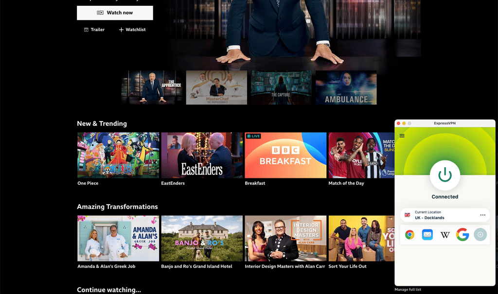 expressvpn bbc iplayer streaming
