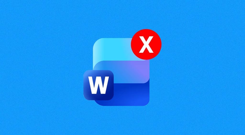 Logo of Microsoft Word and white X in a red circle