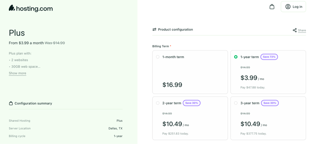hosting.com cart