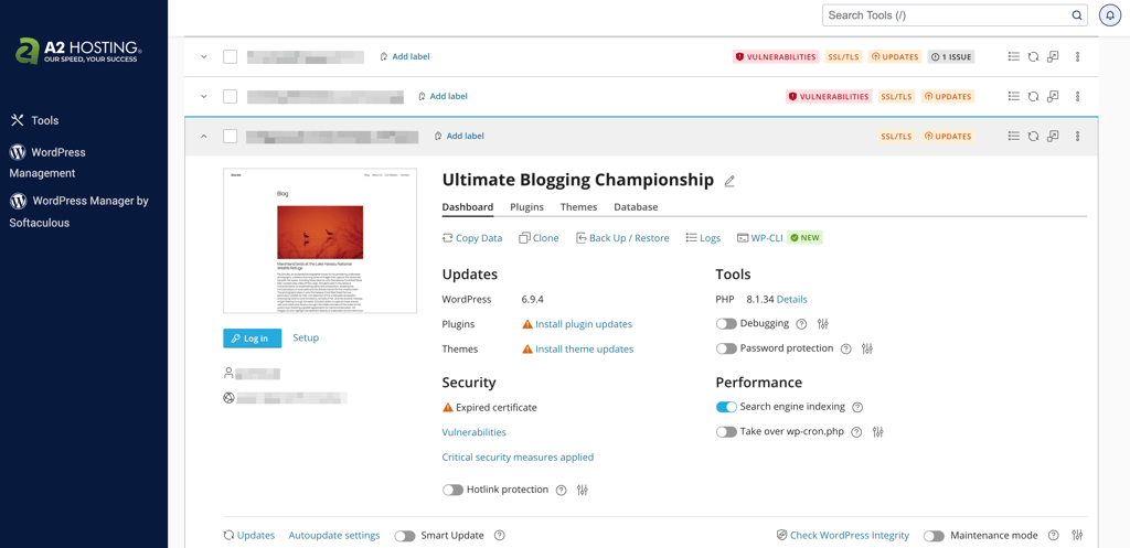 hostingcom wp dashboard