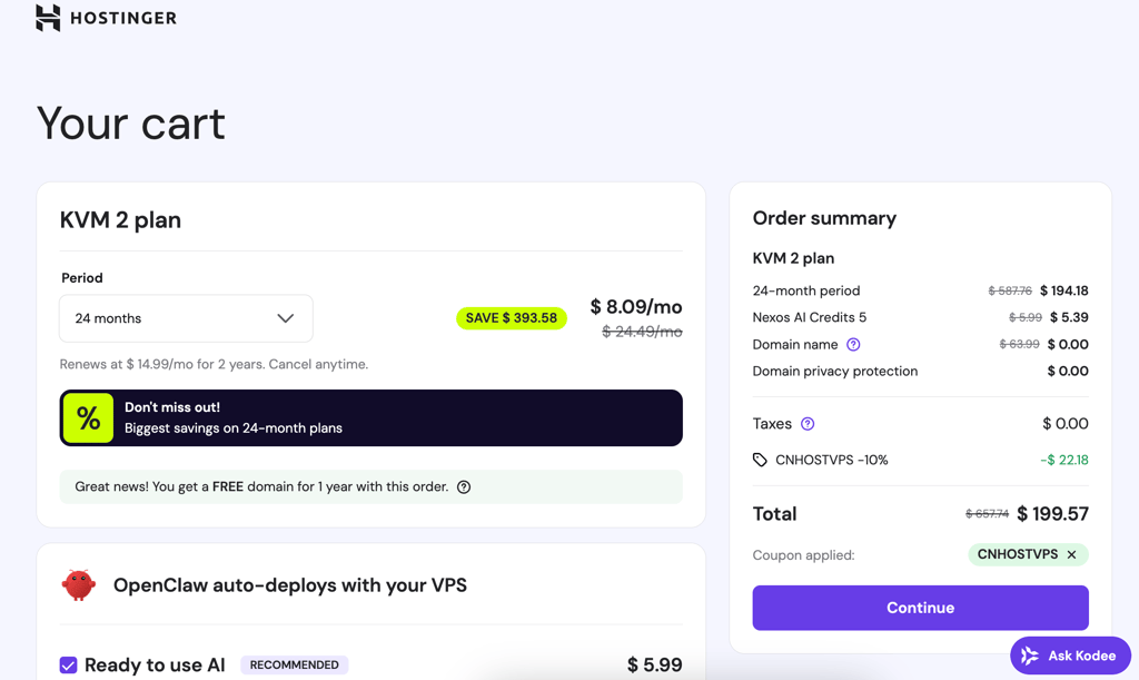 hostinger openclaw discount