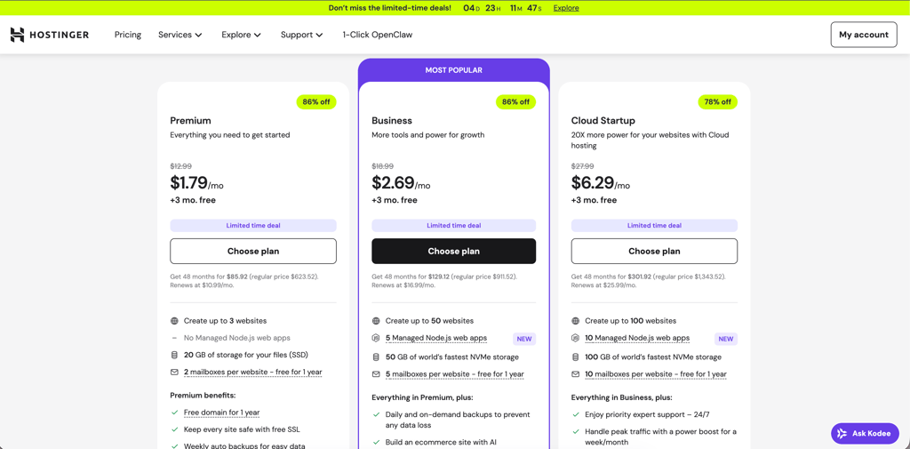 hostinger pricing march 2026