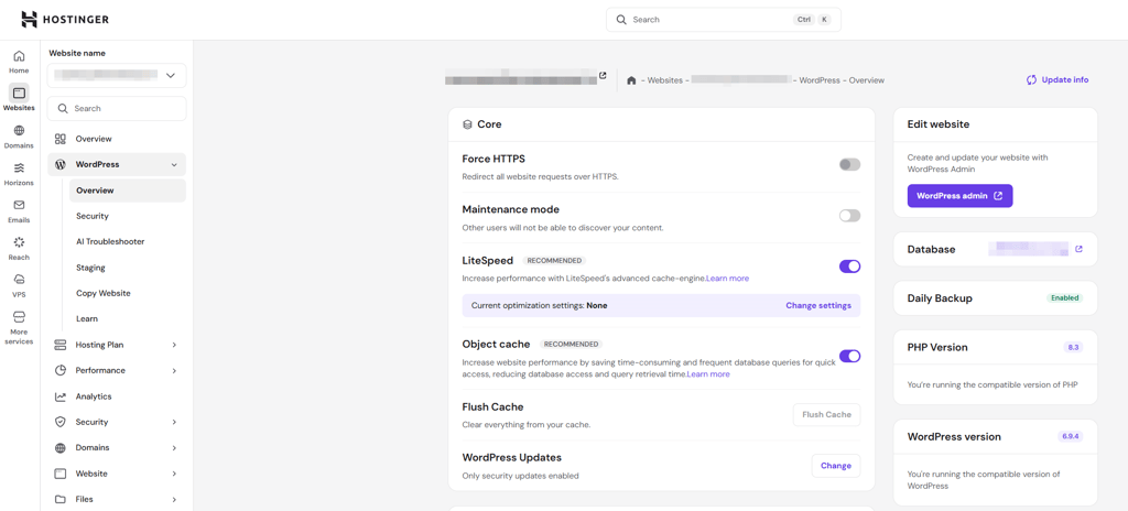 hostinger wp dashboard