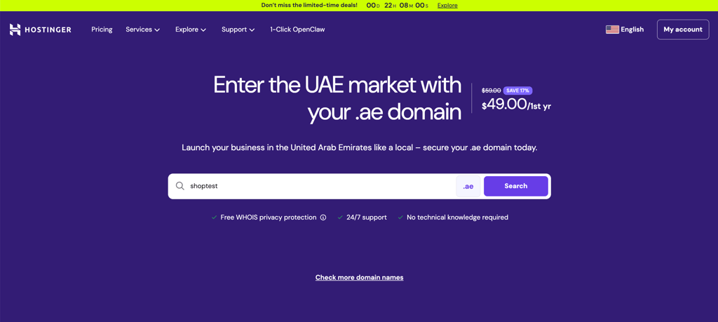 hostinger domains .ae