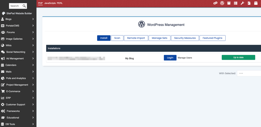 inmotion wp dashboard