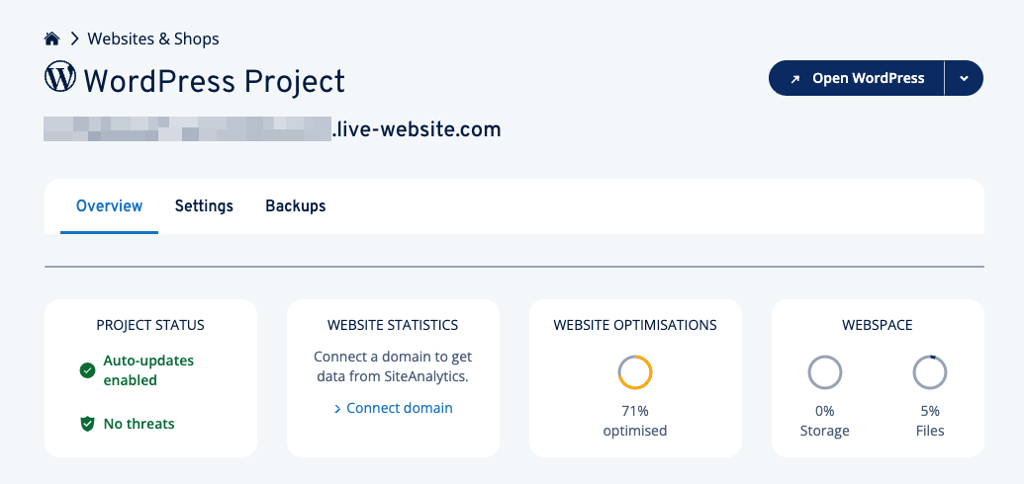 ionos dashboard control panel interface