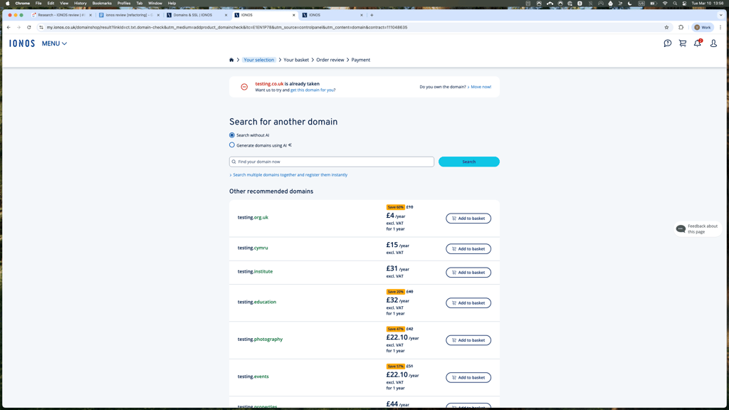 ionos domain selection
