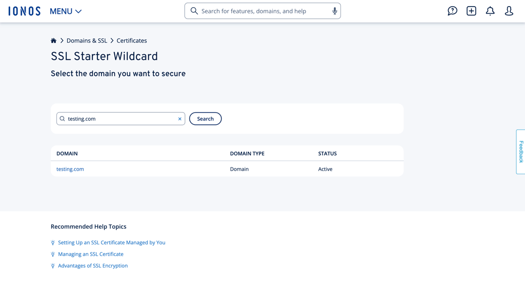 ionos domain ssl status
