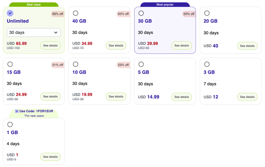 jetpac esim norway pricing
