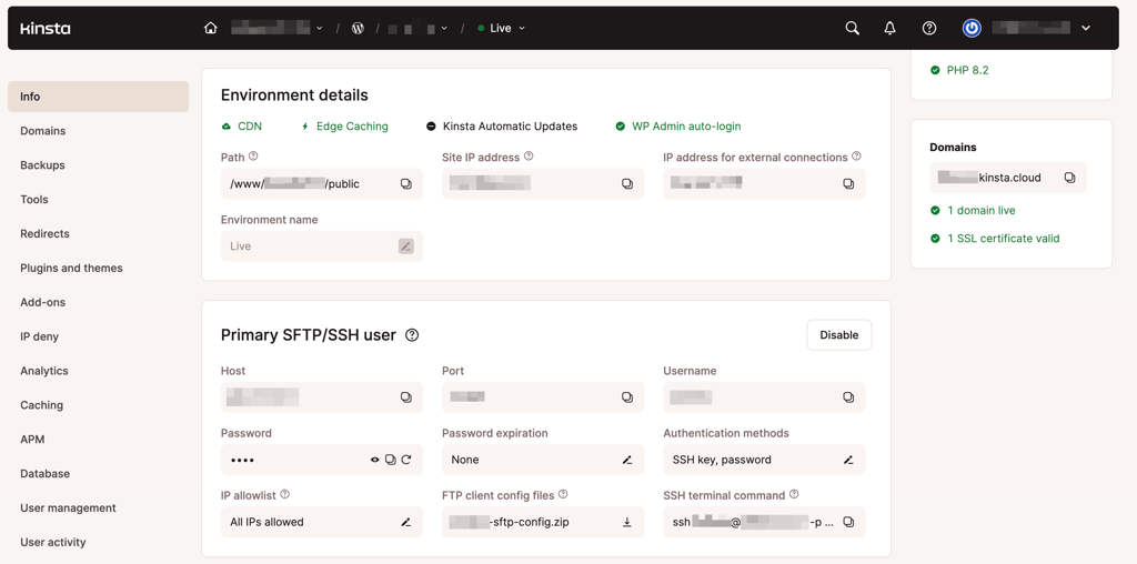 kinsta wp dashboard