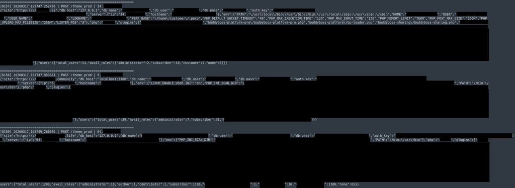 log of exfiltated credentials from victims with timestamps, BuddyBoss