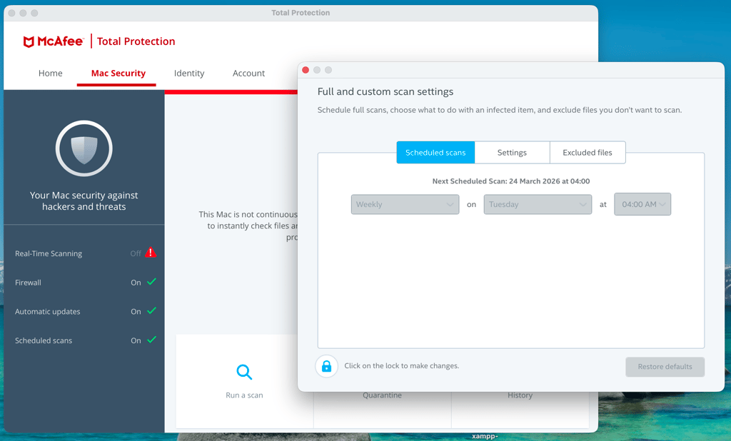 mcafee scheduled scan settings mac