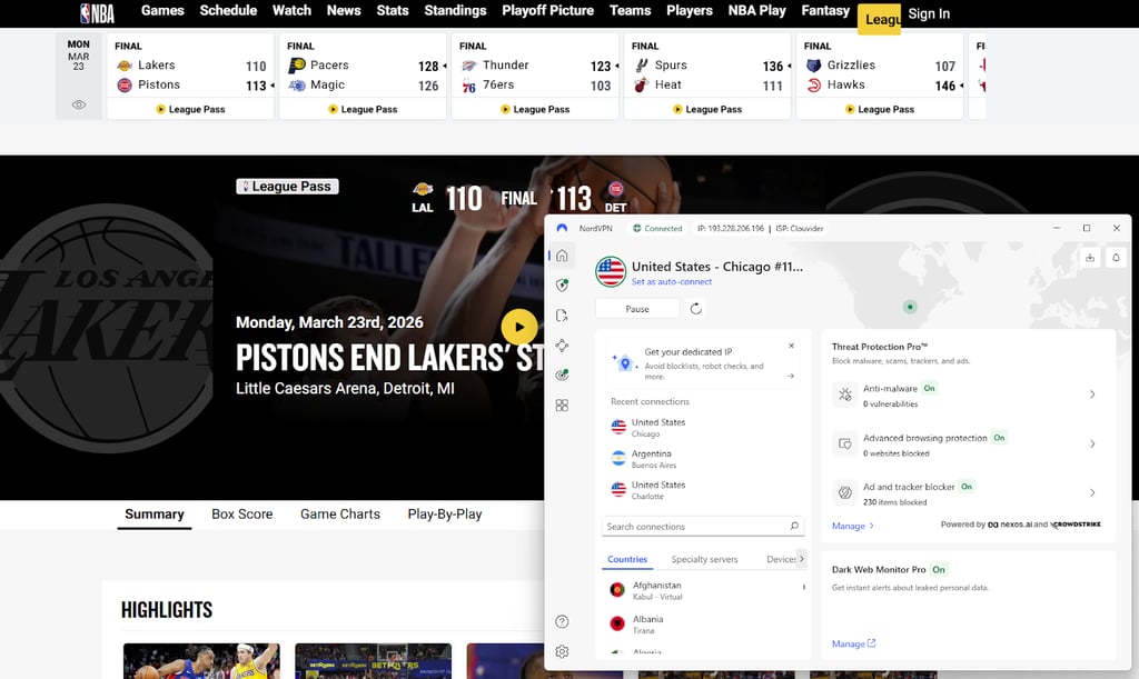 NBA League Pass unblocked with NordVPN