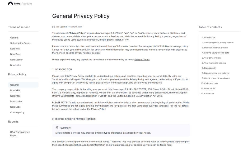 nordaccount privacy policy