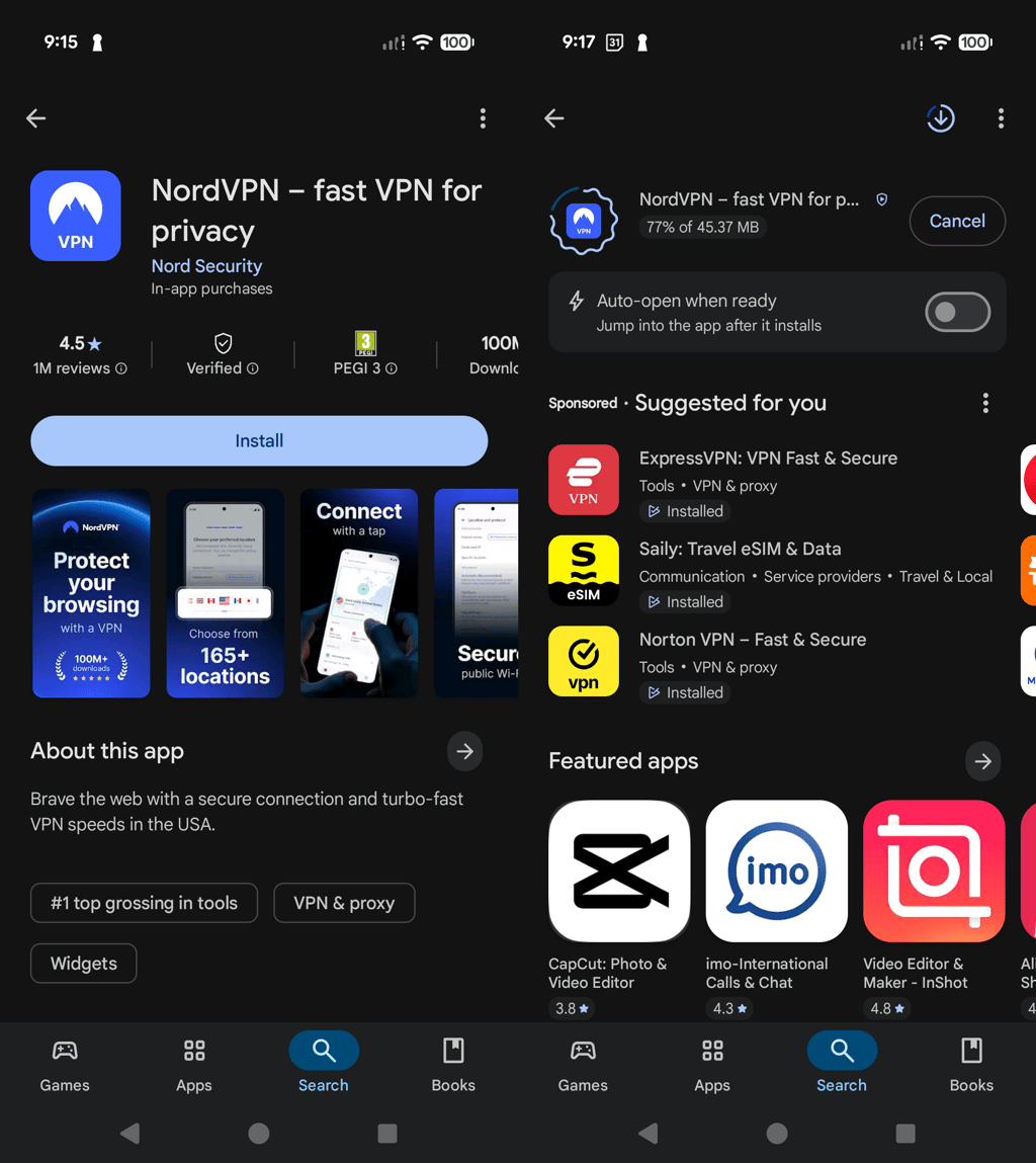 NordVPN installation process on Android