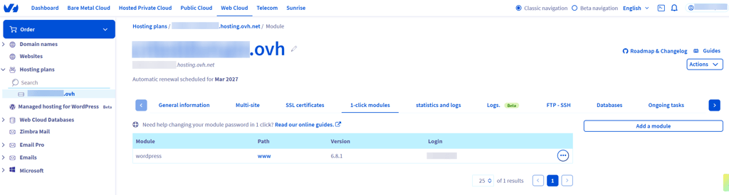 ovhcloud wp dashboard