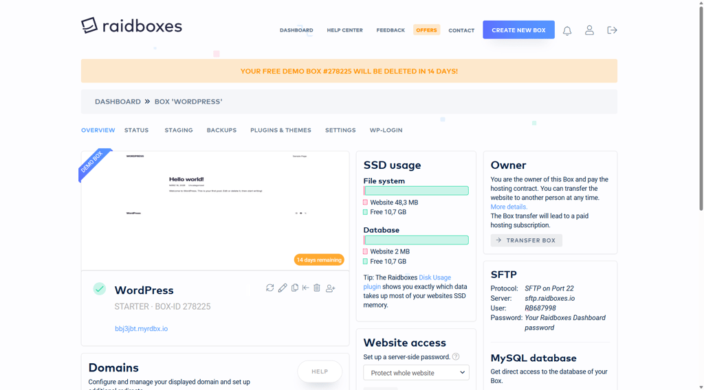 raidboxes dashboard